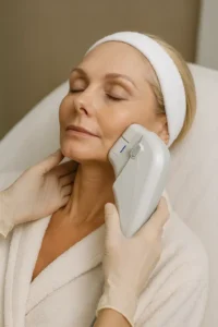 Woman receiving HIFU non surgical facelift treatment Ponders End