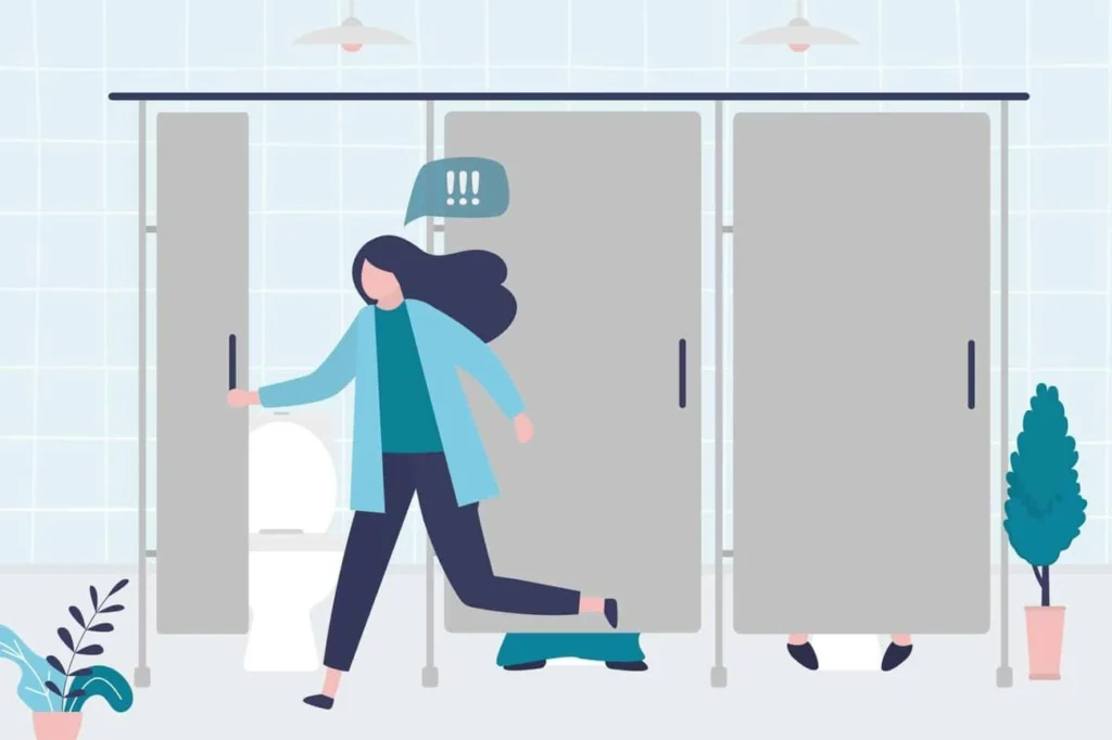 graphic of Urine incontinence Ponders End woman running to the toilet.