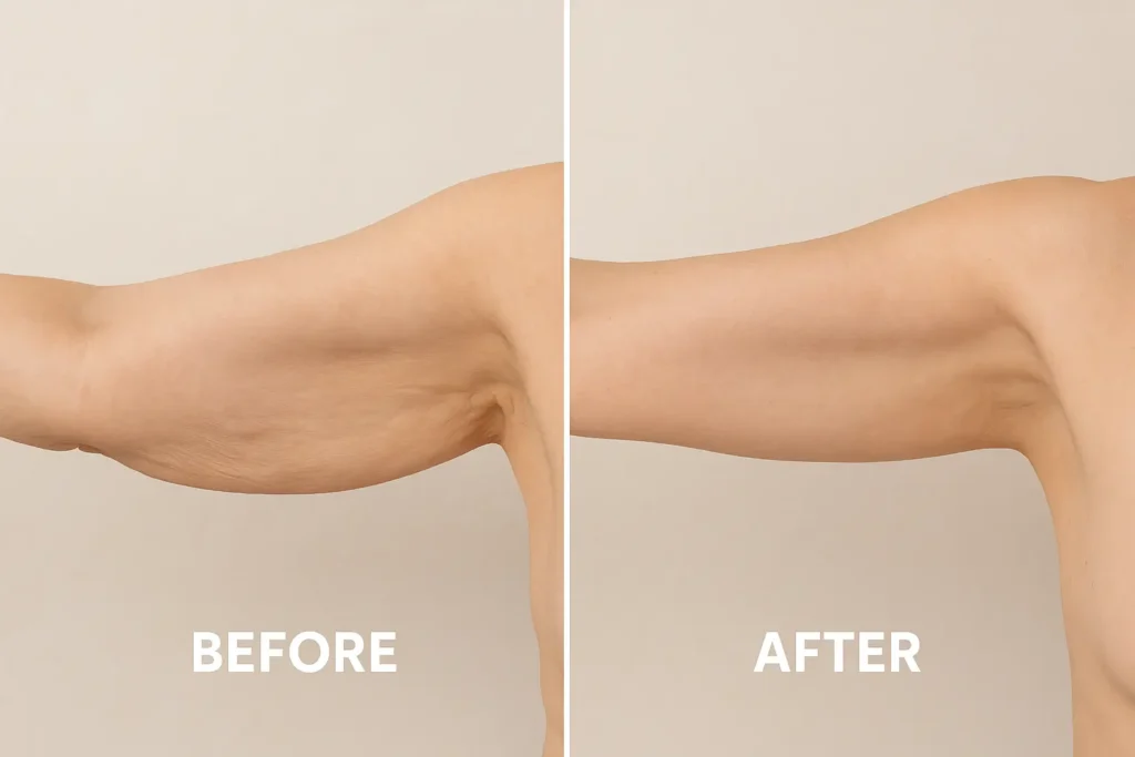 Picture of LA LIPO Ponders End before and after results of skin tightening treatment on the upper arms.